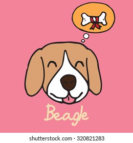 Beagle dog portrait hand drawn cartoon, vector illustration
