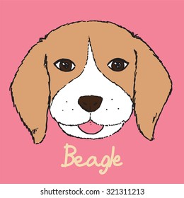Beagle dog portrait hand drawn, vector illustration