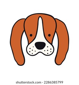 Beagle dog, puppy face cute funny cartoon character illustration. Hand drawn vector, isolated. Line art. Domestic animal logo. Design concept pet food, branding, business, vet, print, poster