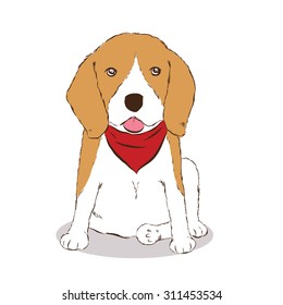 Beagle dog with red scarf,vector illustration