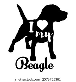 Beagle dog silhouette, dog, dog breeds, logo, vector, silhouette, i love my dog, animal, illustration, icon, sign, design, black, symbol, pet, love