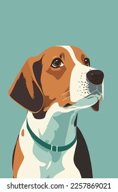 Beagle dog. Vector illustration of a hunting dog in flat color cartoon style portrait poster