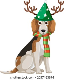 Beagle Dog wearing Christmas hat cartoon character  illustration