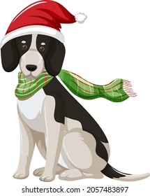 Beagle Dog wearing Christmas hat cartoon character  illustration