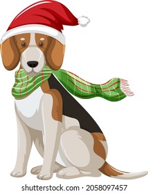 Beagle Dog wearing Christmas hat cartoon character illustration