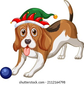 Beagle dog wearing Christmas hat illustration