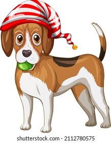 Beagle dog wearing Christmas hat illustration