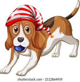 Beagle dog wearing Christmas hat illustration