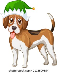 Beagle dog wearing Christmas hat illustration