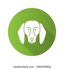 Beagle flat design long shadow glyph icon. Hound dog breed. Vector silhouette illustration