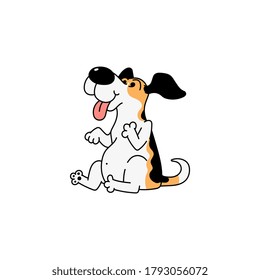 Beagle Funny Cartoon Dog Smiling With Fat Tummy Vector Illustration Isolated On White Background. Cute Little Puppy Pet Animal Character For Cards, Prints And Nursery.