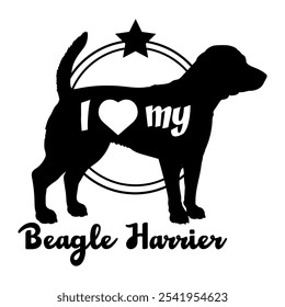 Beagle Harrier Hund Silhouette, ich liebe meinen Hund, Hund, Hunderassen, Logo, Vektor, Silhouette, Tier, Illustration, Symbol, Zeichen, schwarz, Haustier,