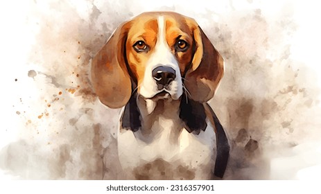 Beagle hound dog in watercolor design artwork, vector illustration.