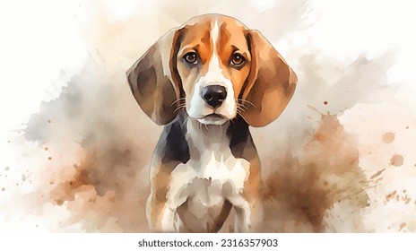 Beagle hound dog in watercolor design artwork, vector illustration.