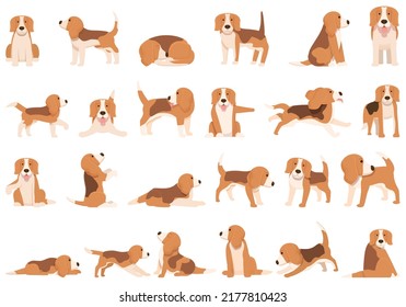 Beagle icons set cartoon vector. Dog breed. Canine pet