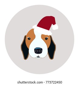 Beagle in New Year hat vector illustration.