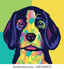 Beagle pop art style illustration, artistic portrait of a cute dog