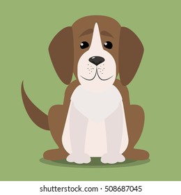 Beagle puppy sitting. Vector cartoon illustration