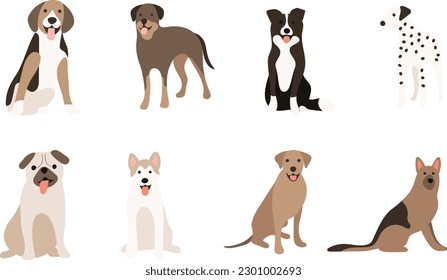  beagle, rottweiler, collie fronteriza, dalmatian, pug, akita, shiba, ridgeback, perros pastores con fondo transparente. lindo, dulce cachorro, mascota. vectores, imágenes, imágenes prediseñadas, elementos. aislado en transparente