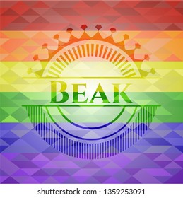 Beak emblem on mosaic background with the colors of the LGBT flag