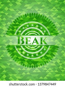 Beak green emblem. Mosaic background