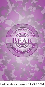 Beak pink and purple written on a camo texture. Vector Illustration. Detailed. 