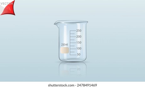 Beaker 250ml, scientific equipment used in laboratories and experiments for containing chemicals. A solution for heating, mixing or reacting with each other.