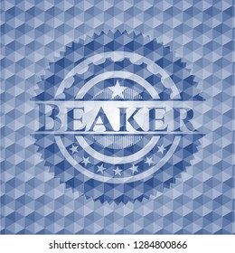 Beaker blue badge with geometric background.