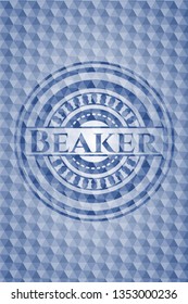 Beaker blue emblem or badge with abstract geometric pattern background.