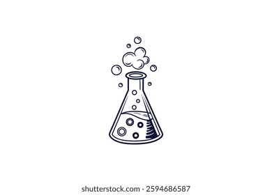 beaker with bubble silhouette line art vector illustration