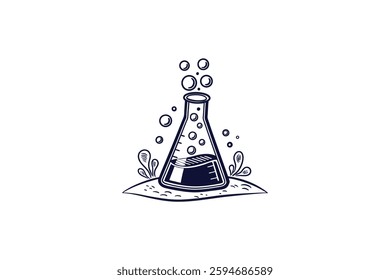 beaker with bubble silhouette line art vector illustration