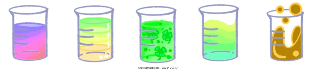 Beaker Clipart Set - Ilustração de Vidro de Laboratório Desenhado à Mão para Projetos de Ciência, Química e Educação