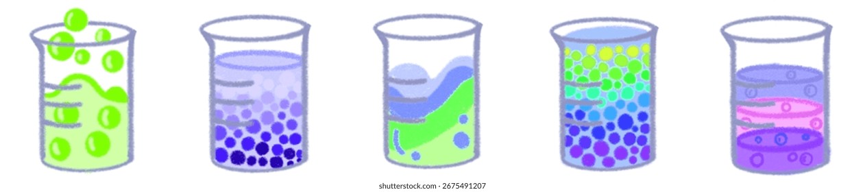 Conjunto de Clipart de vasos: ilustración de cristalería de laboratorio dibujada a mano para proyectos de Ciencia, química y Educación