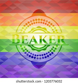 Beaker emblem on mosaic background with the colors of the LGBT flag