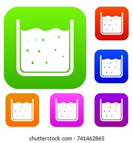 Beaker filled with liquid set icon color in flat style isolated on white. Collection sings vector illustration