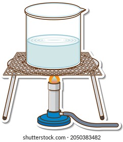 A beaker with flame in the stove illustration