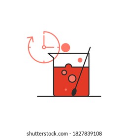 Matraz de vaso con icono de reloj. Estilo plano. Aislado sobre fondo blanco. 