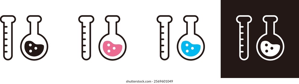 Beaker or flask icon. Image illustrations of science, experiments, research, and medical care.