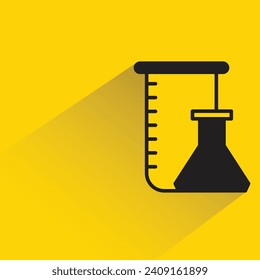 beaker and flask icon with shadow on yellow background