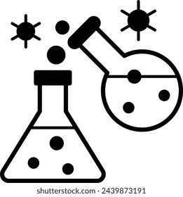beaker and flask Mixing Conceptvector outline design, Biochemistry symbol, Biological processes Sign, bioscience and engineering stock illustration