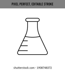  Beaker, objeto de frasco. Investigación de laboratorio químico. Investigación médica. Vector aislado. Stroke editable.