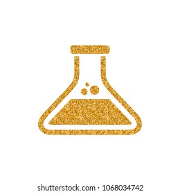 Beaker icon in gold glitter texture. Sparkle luxury style vector illustration.