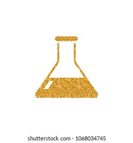 Beaker icon in gold glitter texture. Sparkle luxury style vector illustration.