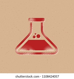 Beaker icon in halftone style. Grunge background vector illustration.
