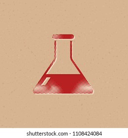 Beaker icon in halftone style. Grunge background vector illustration.