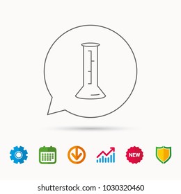 Beaker icon. Laboratory flask sign. Chemistry or pharmaceutical symbol. Calendar, Graph chart and Cogwheel signs. Download and Shield web icons. Vector