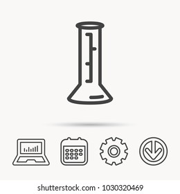 Beaker icon. Laboratory flask sign. Chemistry or pharmaceutical symbol. Notebook, Calendar and Cogwheel signs. Download arrow web icon. Vector