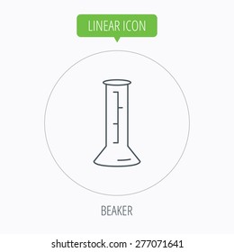 Beaker icon. Laboratory flask sign. Chemistry or pharmaceutical symbol. Linear outline circle button. Vector