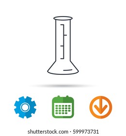 Beaker icon. Laboratory flask sign. Chemistry or pharmaceutical symbol. Calendar, cogwheel and download arrow signs. Colored flat web icons. Vector