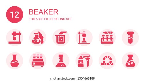 beaker icon set. Collection of 12 filled beaker icons included Test tube, Flask, Beaker, Tube
